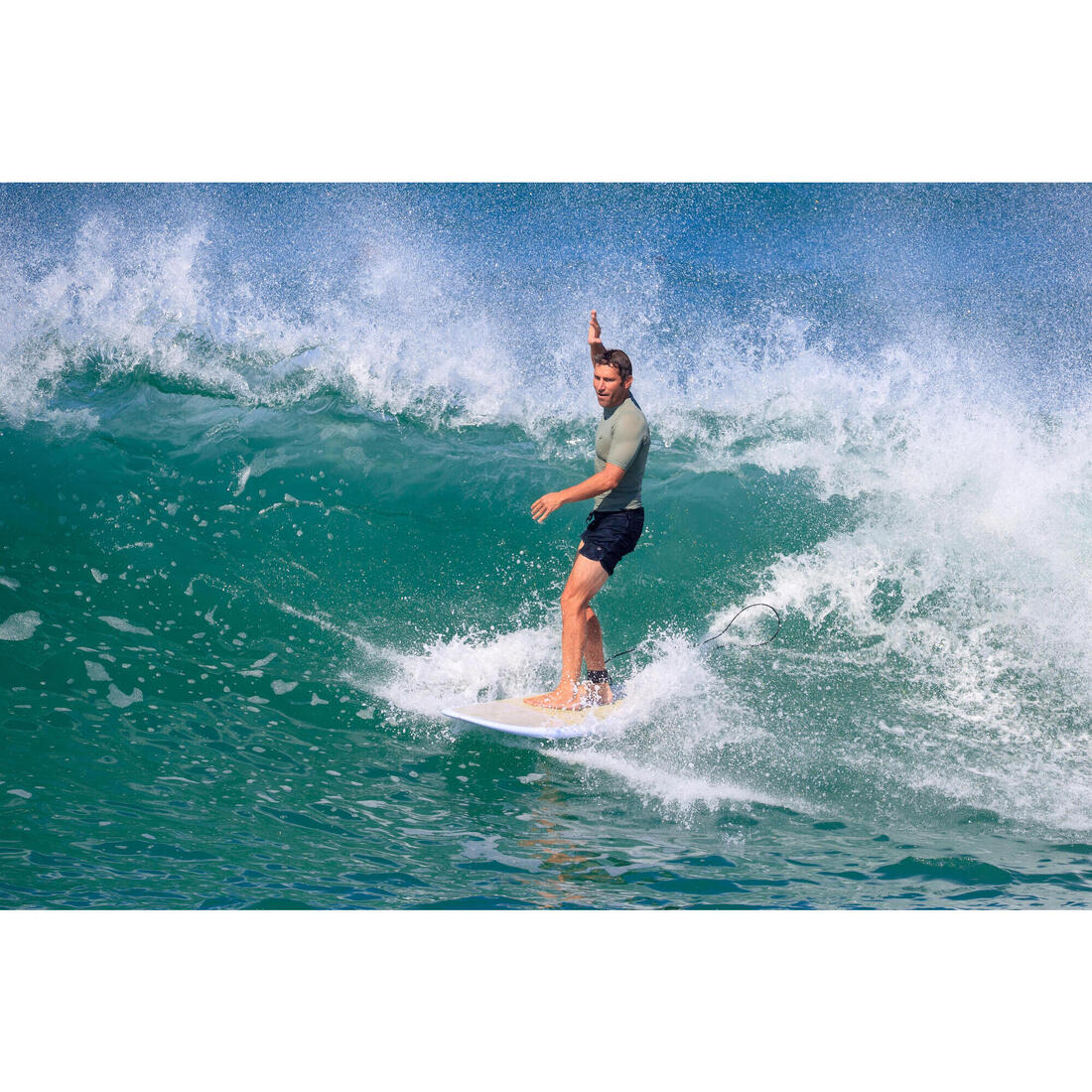 Planche de surf hybride en résine 7' 49L avec 3 ailerons - beige