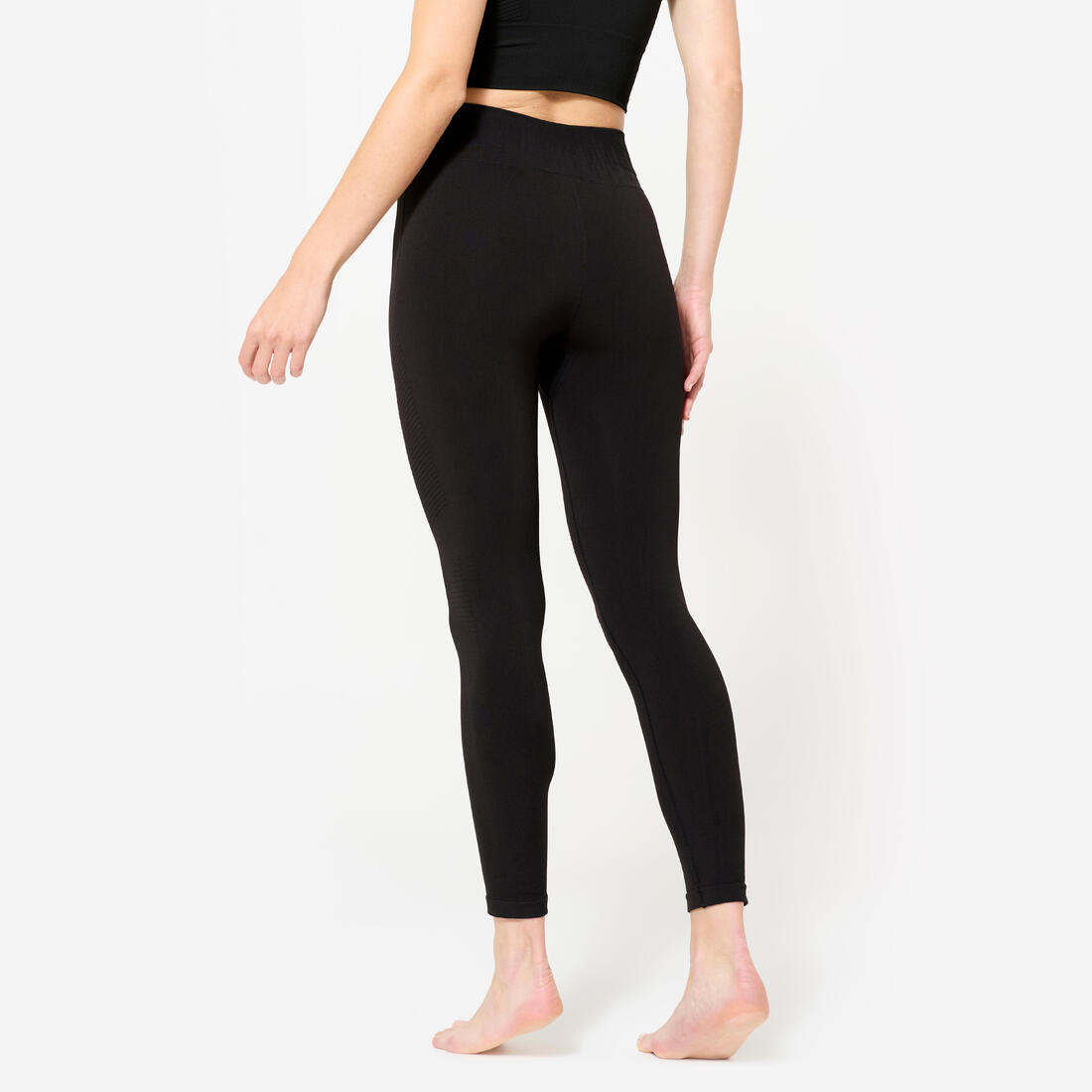 Legging long yoga effet seconde peau taille haute, noir graphite