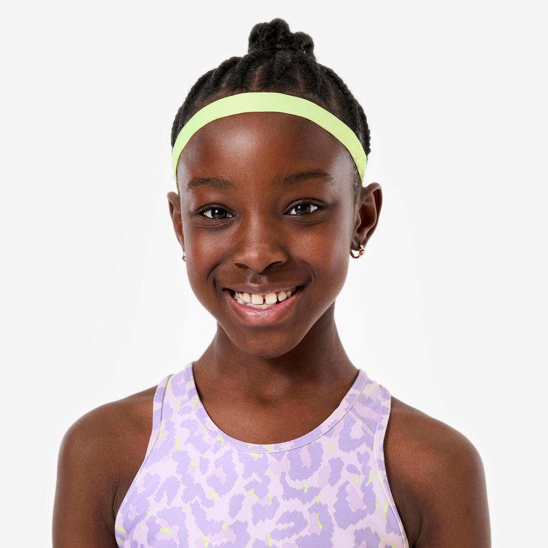 Lot de 2 bandeaux fins multisport fille, Vert et Imprimé léopard