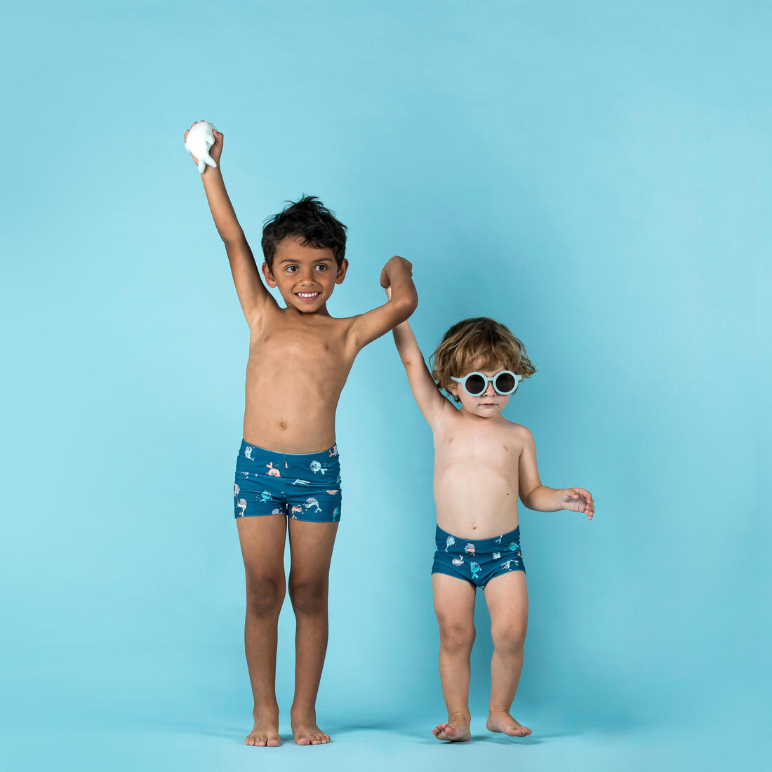 Boxer de bain bébé / enfant bleu imprimé crabes