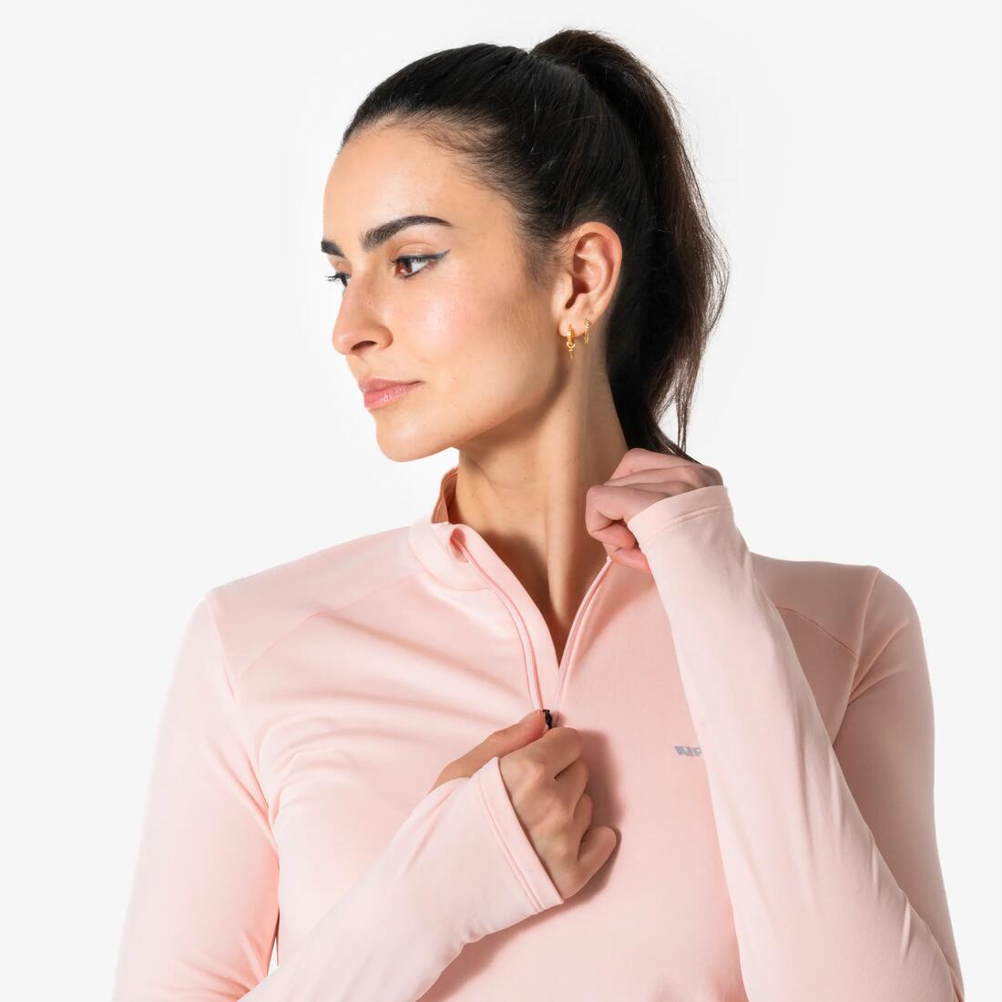 T-Shirt manches longues de running 1/2 zip Femme, Kiprun Run Core