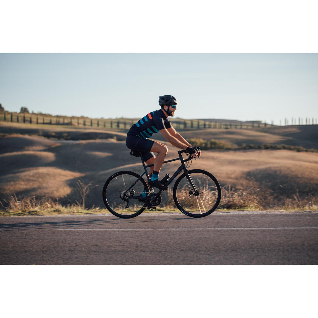 Cuissard vélo route sans bretelles homme cyclotourisme RC500 marine avec poche