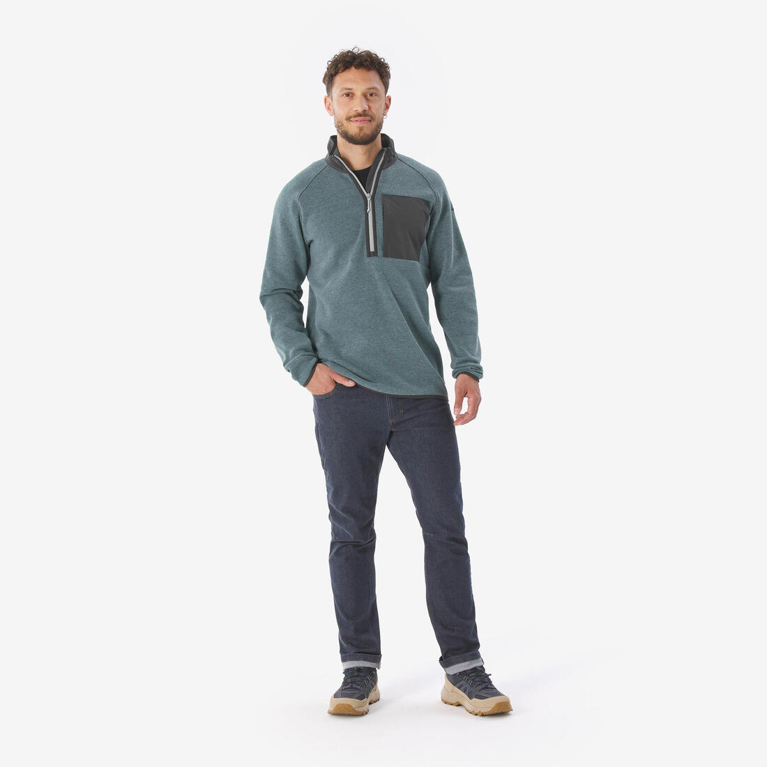 Pull de randonnée homme, NH500 Demi-zip