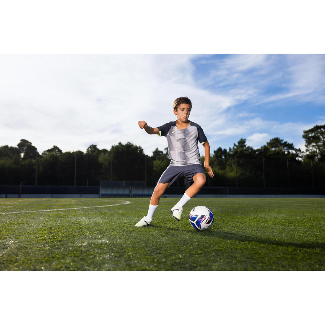 Maillot de football enfant manches courtes VIRALTO Jr Block Bleu ciel et