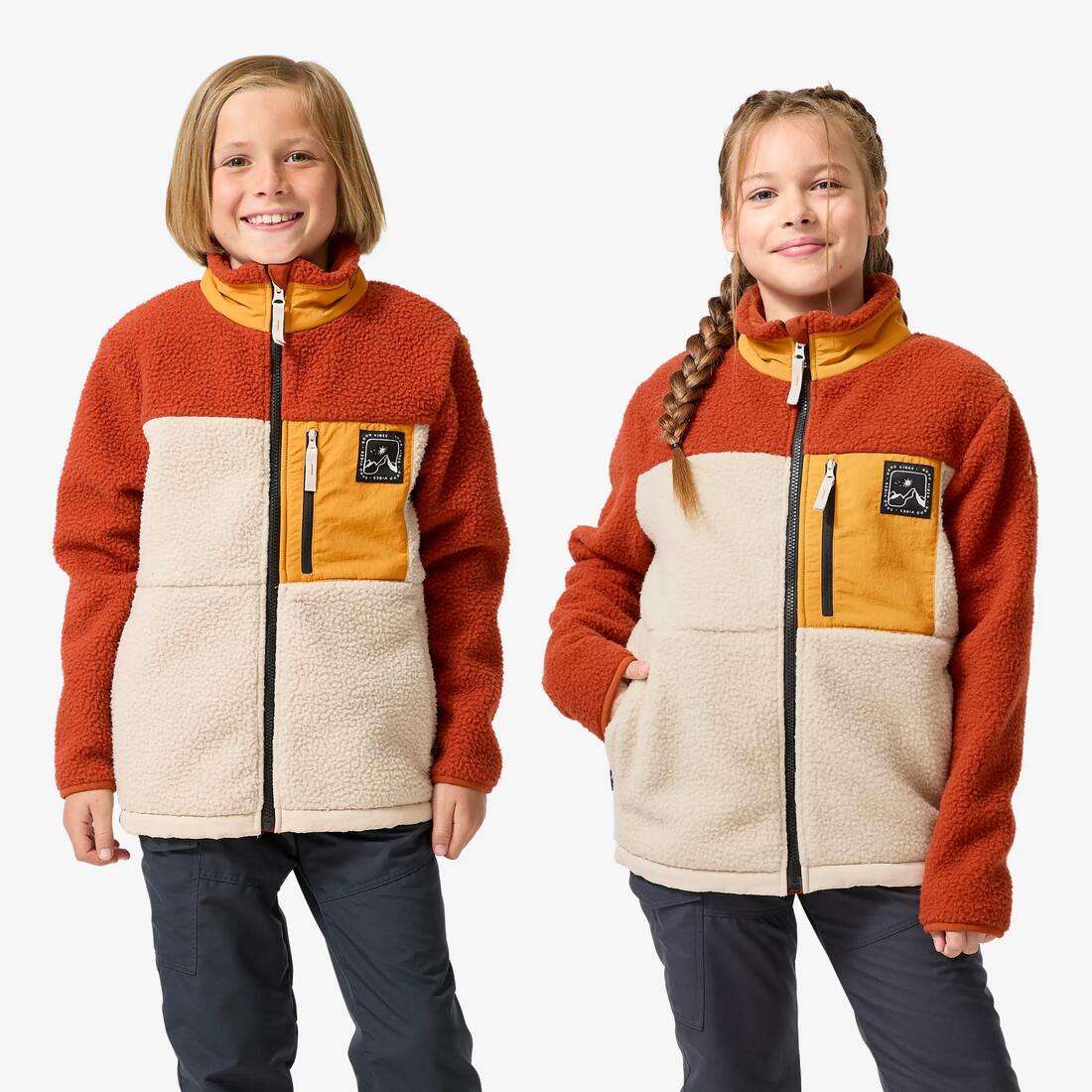 Veste polaire sherpa chaude enfant 7-15 ans, NH 900 beige, noir et
