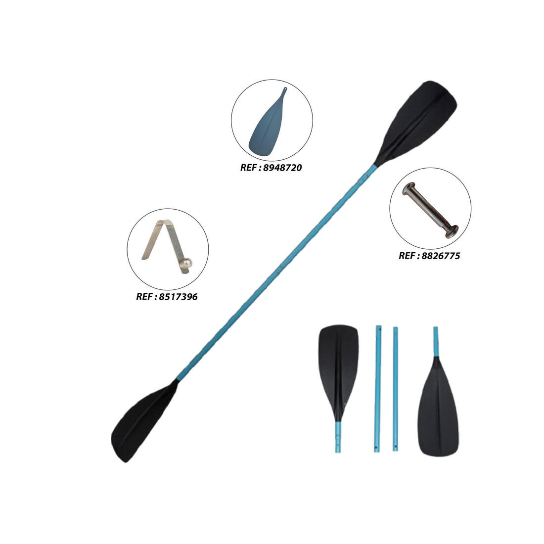 Pagaie de kayak 4P 215 cm - 100 Bleu