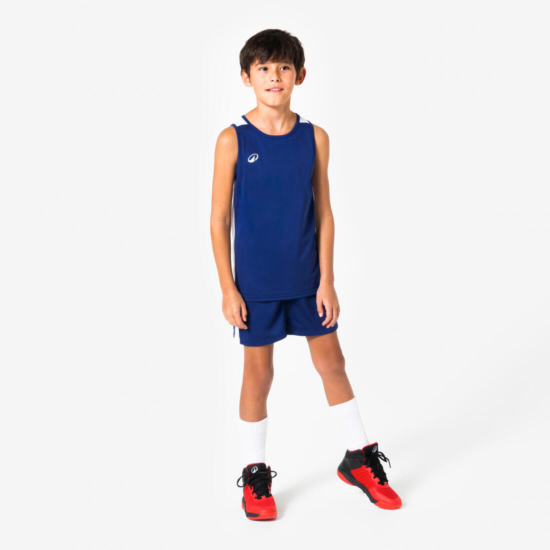 Short de basket enfant, SH100 bleu foncé