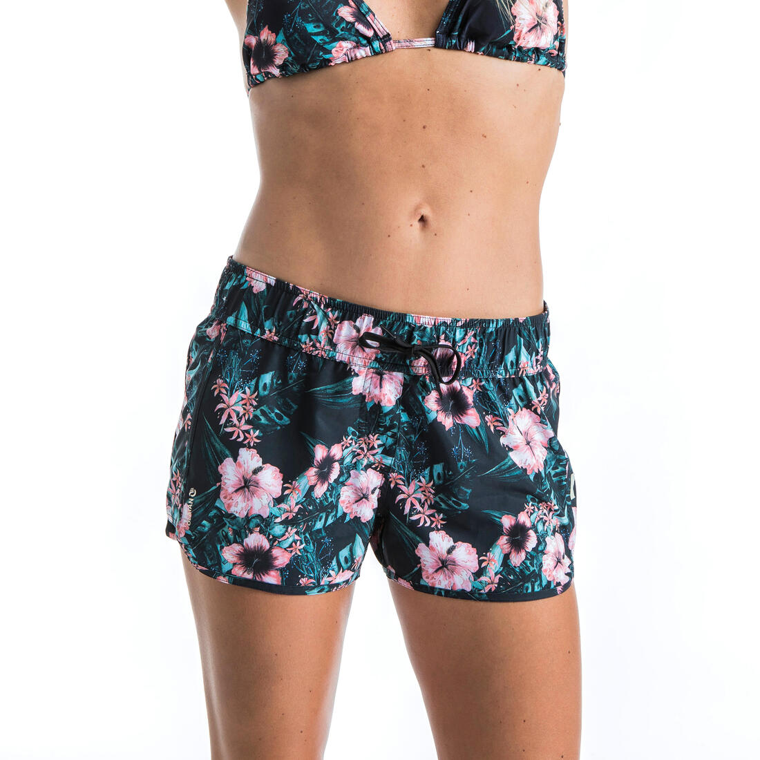 Boardshort surf femme TINI CORAIL avec ceinture élastiquée et cordon de serrage