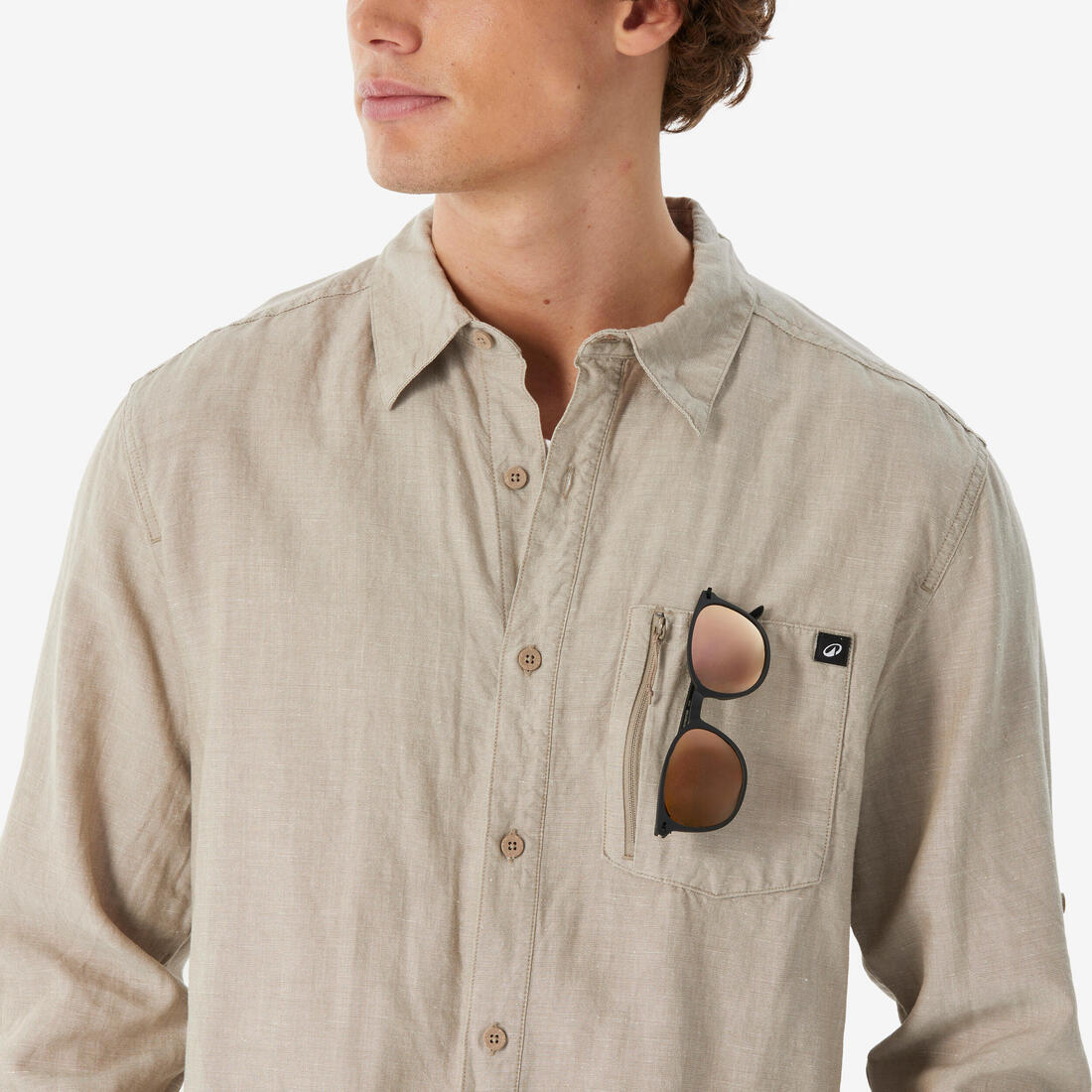 Chemise de randonnée manches longues homme, NH500 beige