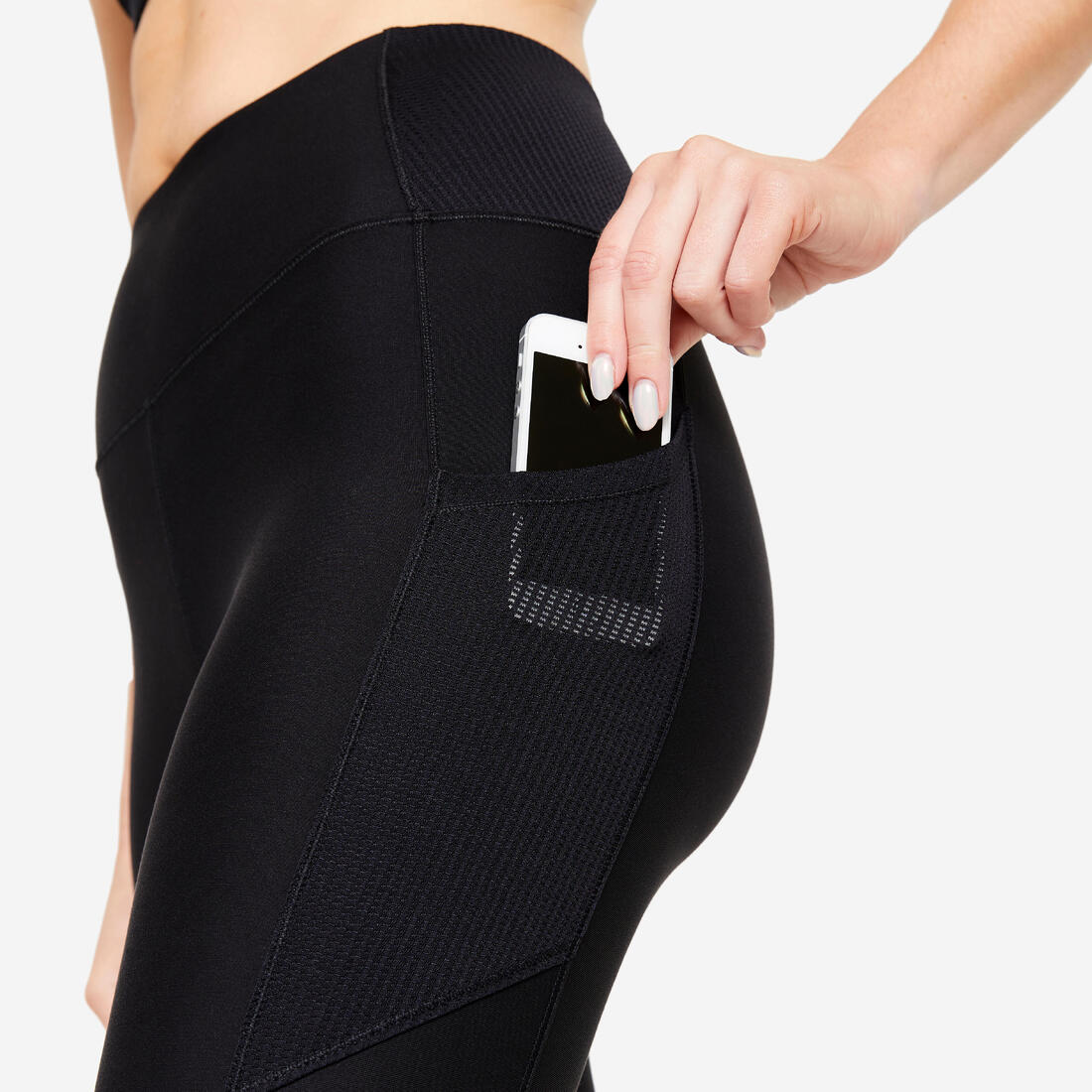 Legging de sport court avec poche de téléphone femme, noir