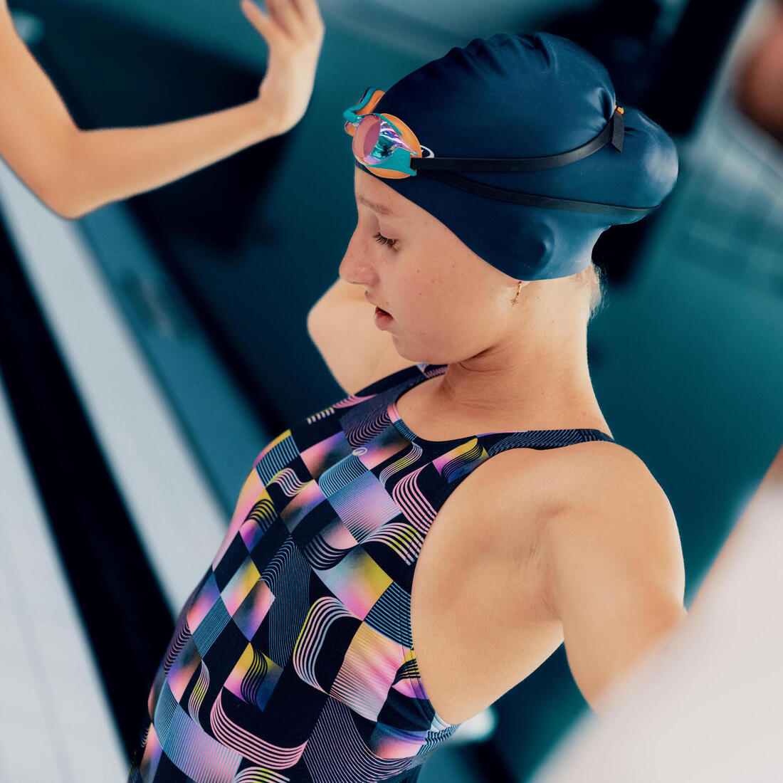 Maillot de bain 1 pièce natation Fille ado - 500 Kamiye algues