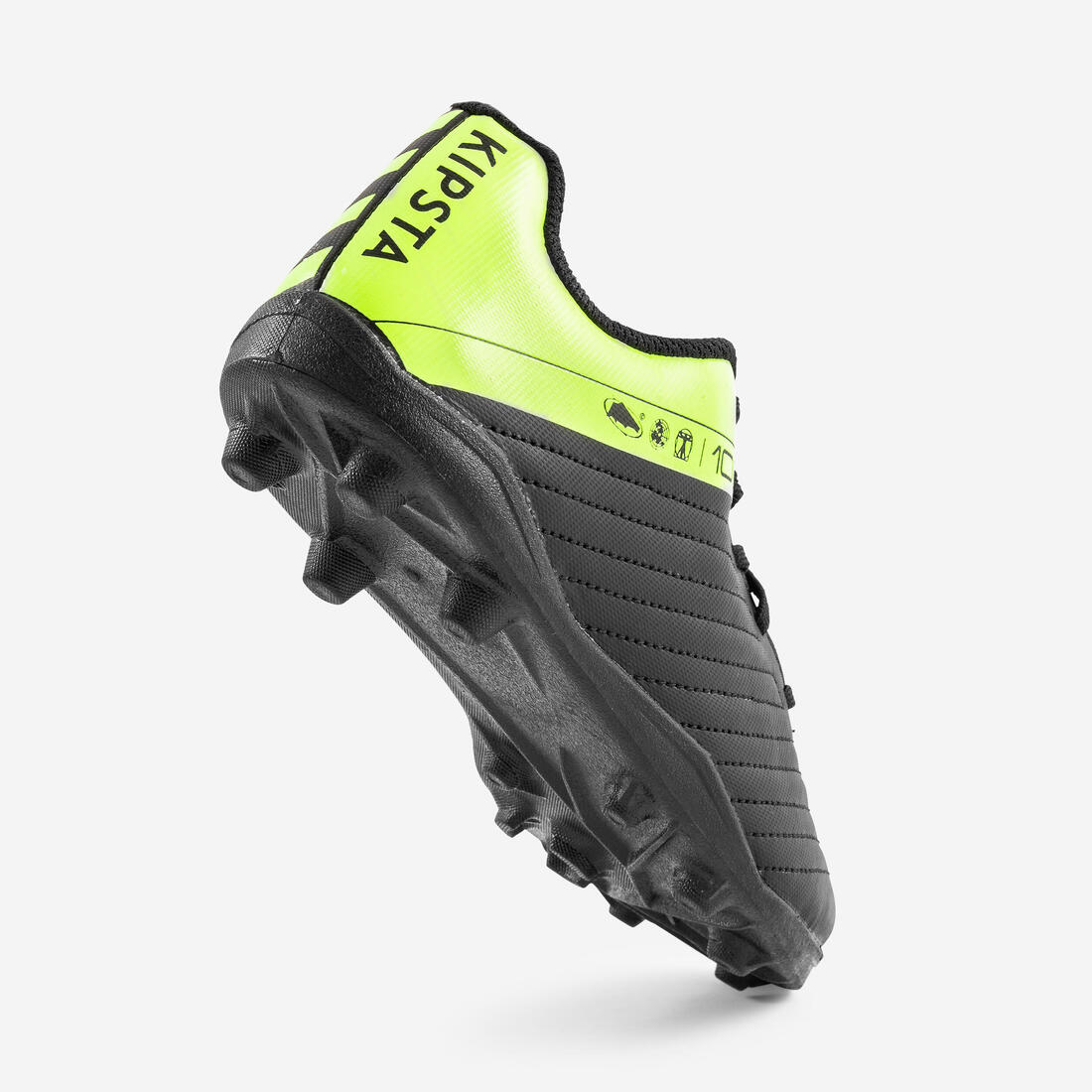 Chaussures de football enfant à lacets 100 FG noir et jaune
