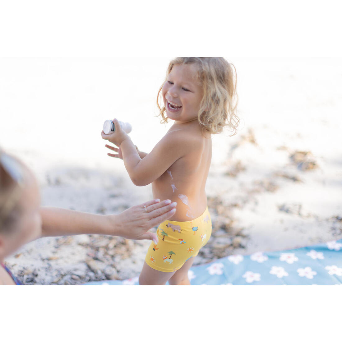 Boxer de bain bébé / enfant bleu imprimé crabes