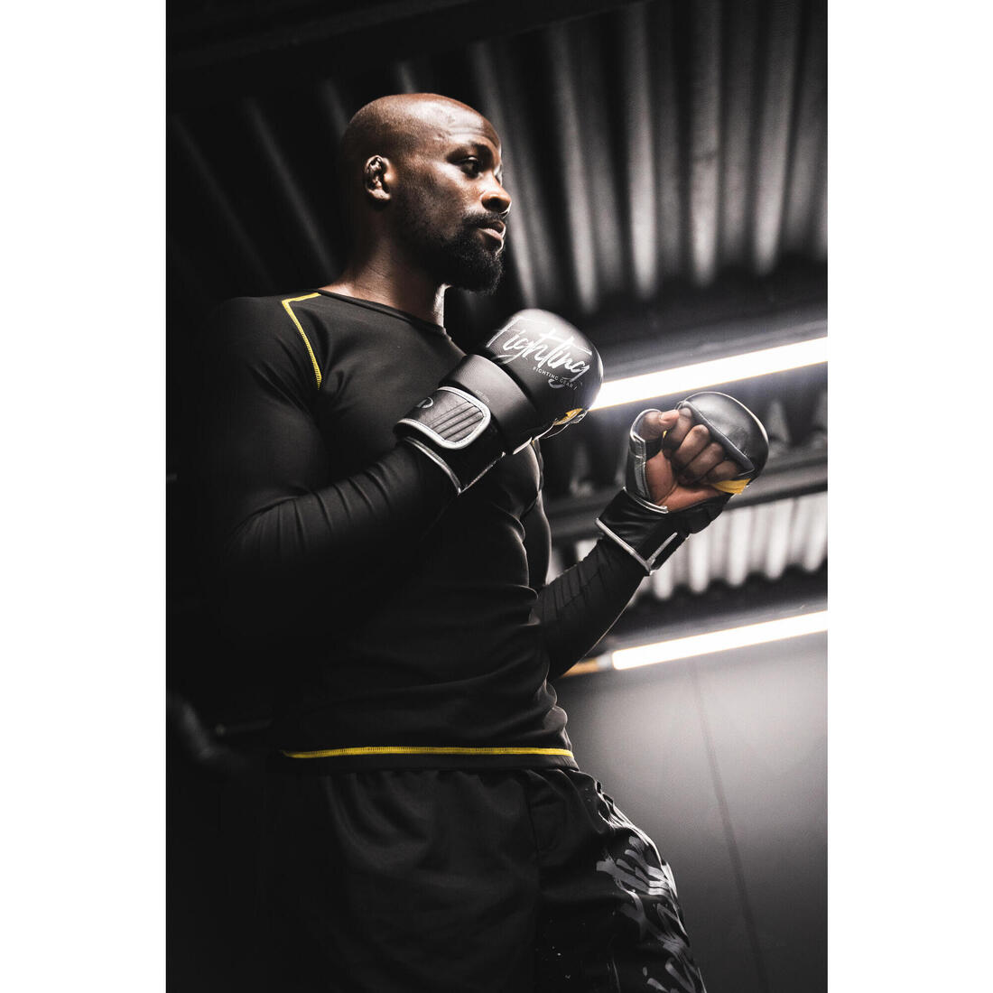 Rashguard de MMA et grappling homme, noir fumé et jaune