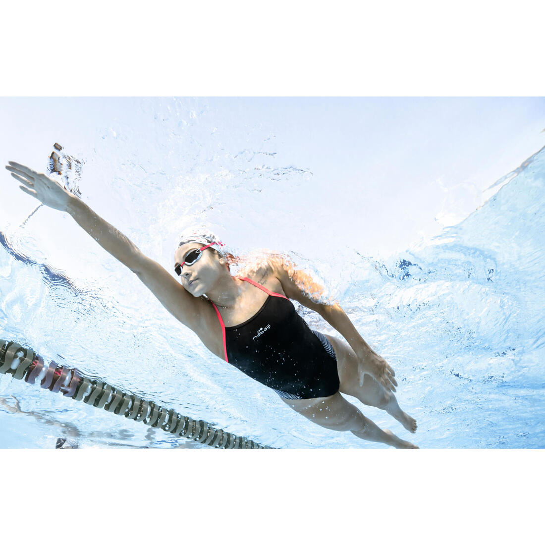 Maillot de bain de natation femme une pièce Kal rouge et noir