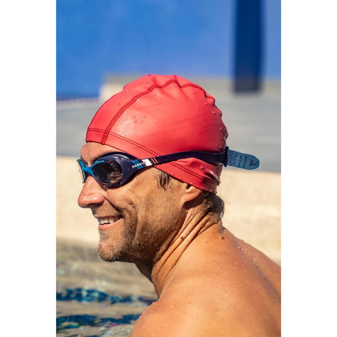 Bonnet de bain en maille enduite - tissu imprimé - taille m - vert line