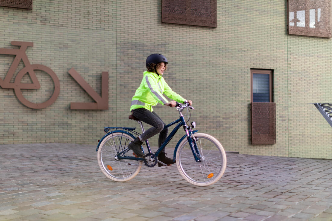 VESTE VÉLO 500 ENFANT PLUIE JAUNE HAUTE VISIBILITÉ