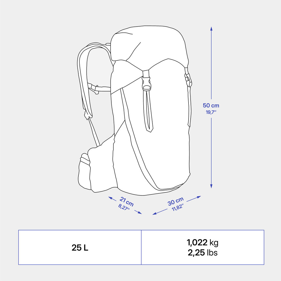 Sac à dos de randonnée montagne confortable et léger 25L, MH900