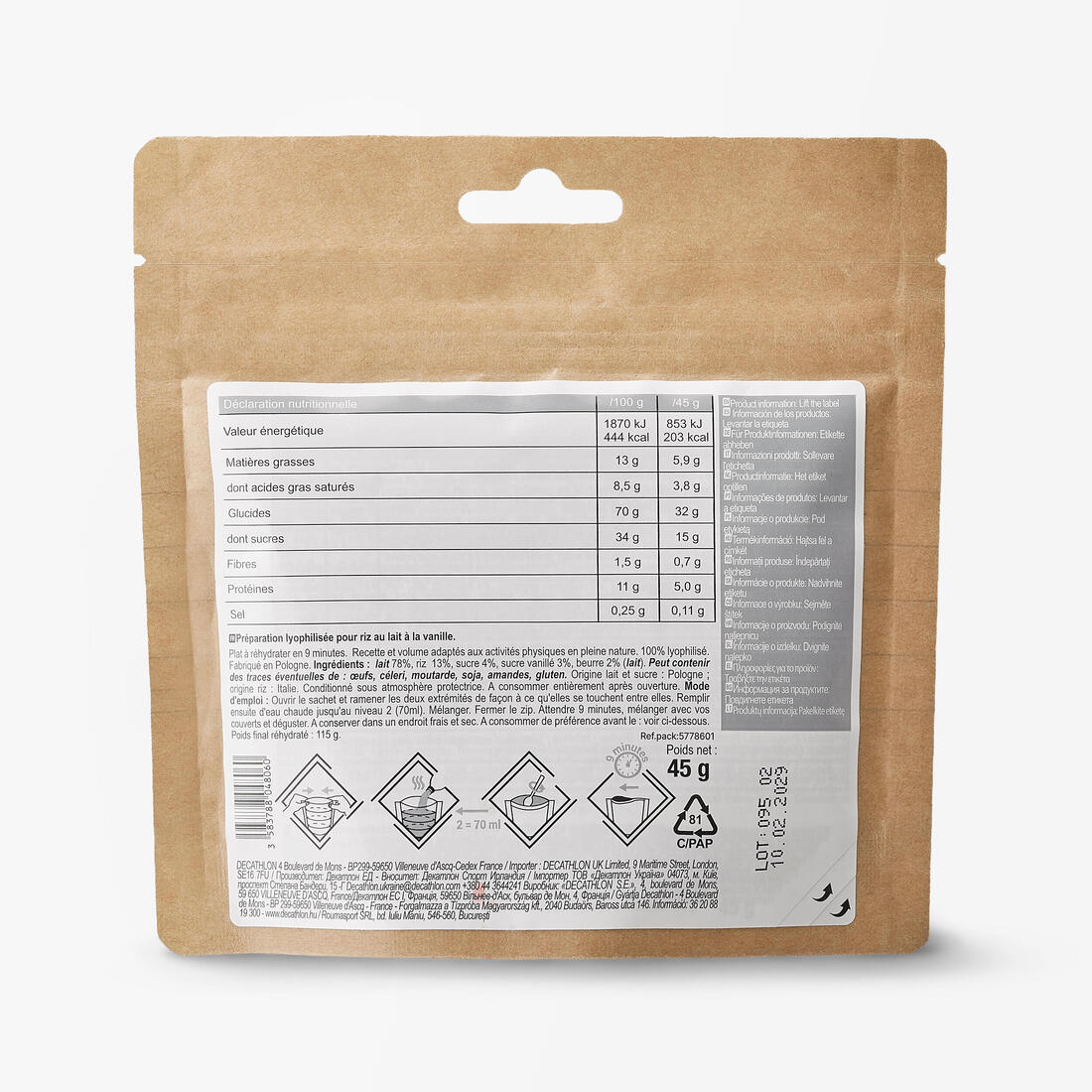 Dessert lyophilisé - Riz au lait à la vanille - 45 g