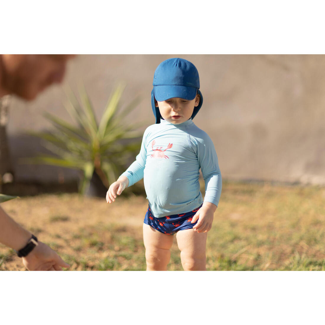 Boxer de bain bébé / enfant bleu imprimé crabes