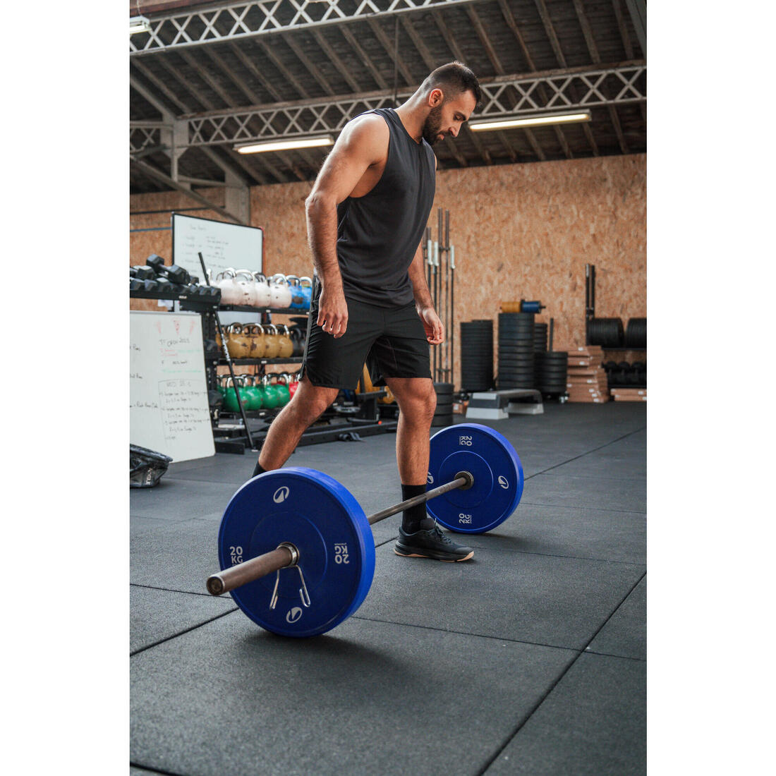 Débardeur de cross training respirant slim col rond homme, noir