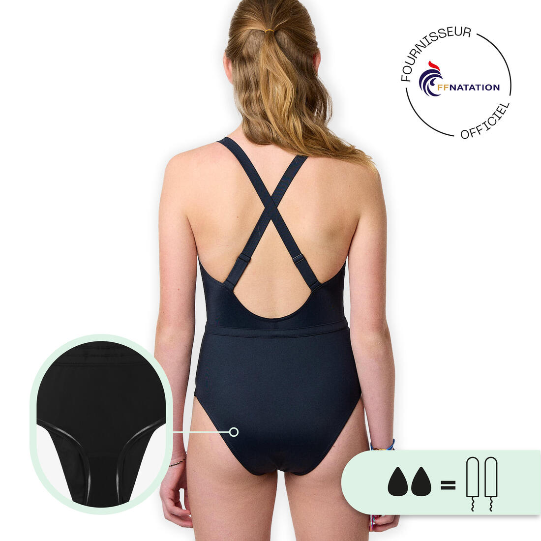 Maillot de bain menstruel étanche 1 pièce Ado - Flux moyen - SMOON Métis
