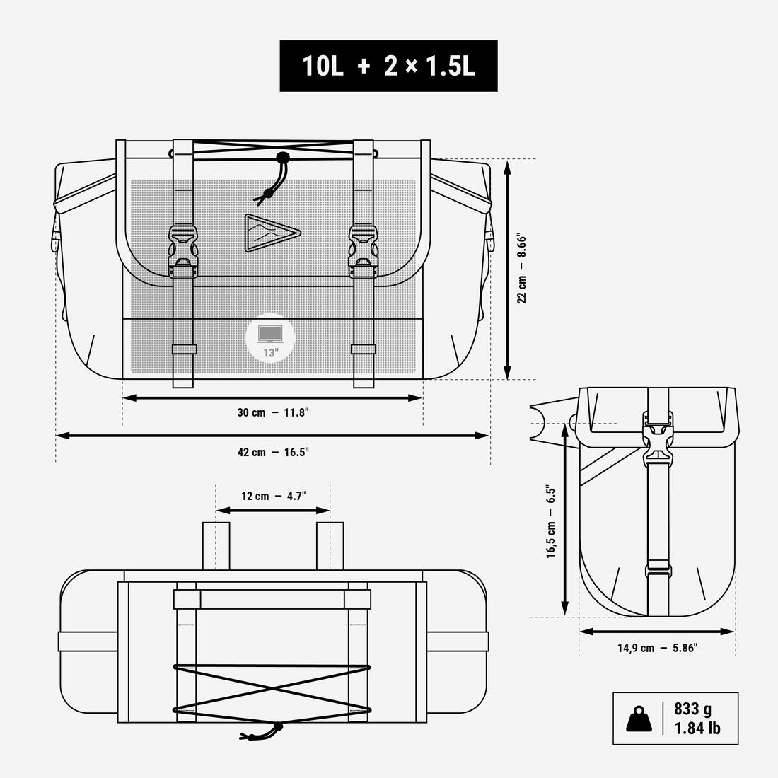 Sacoche vélo de guidon bikepacking 10 litres, ADVT 500
