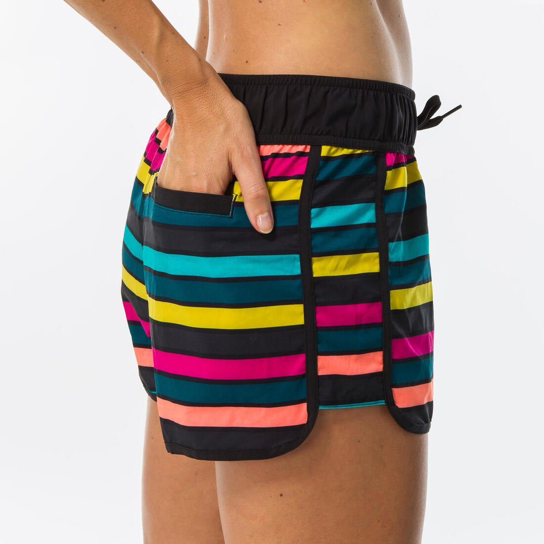 Boardshort surf femme TINI CORAIL avec ceinture élastiquée et cordon de serrage