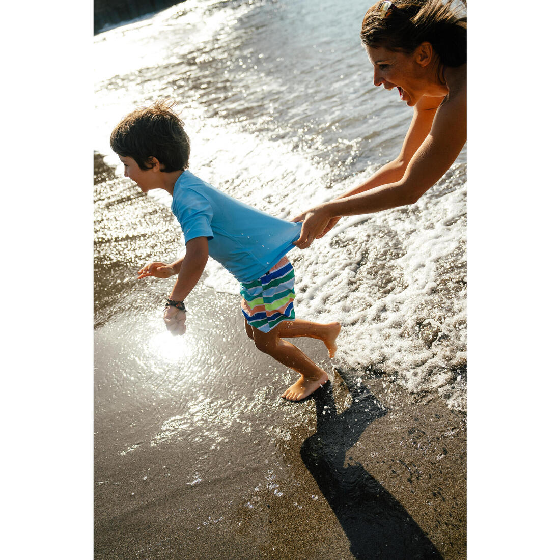 Water tee shirt anti uv surf enfant vert turquoise imprimé
