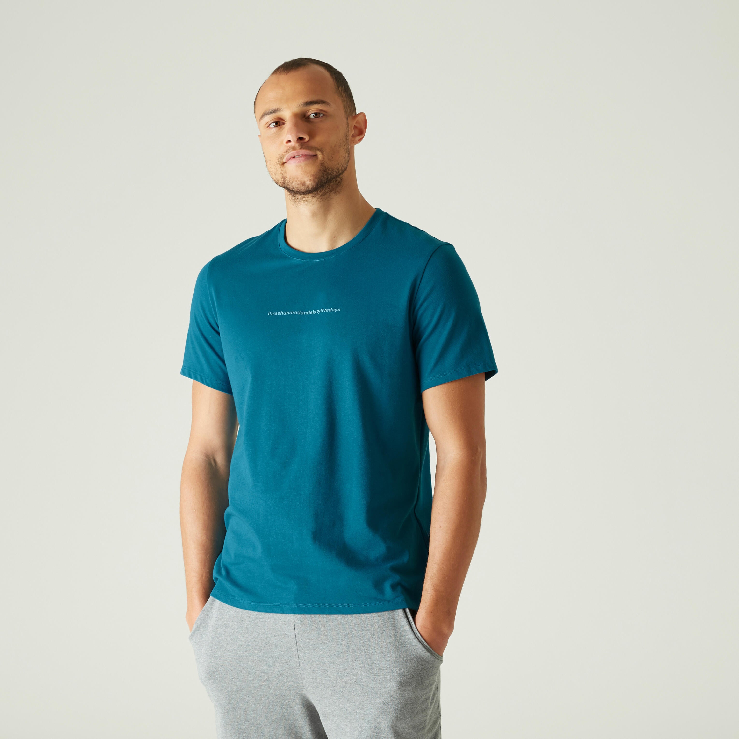 T-shirt fitness manches courtes slim coton col rond homme blanc a imprimé