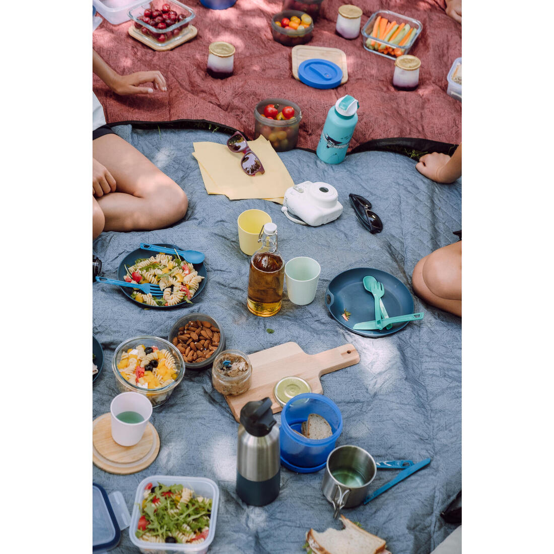 Set 3 couverts (couteau, fourchette, cuillère) pour le camping en plastique bleu