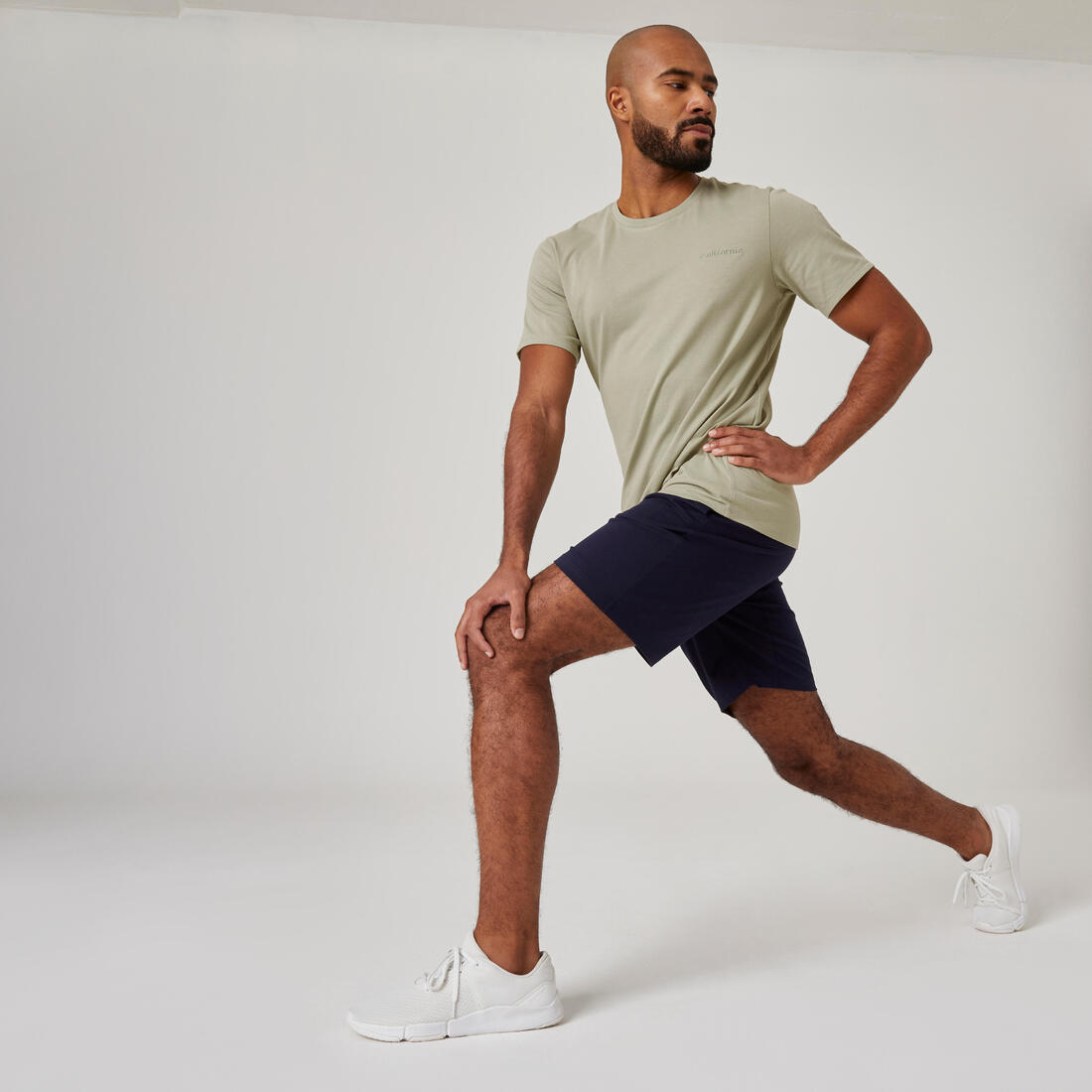 T-shirt fitness manches courtes slim coton col rond homme blanc a imprimé