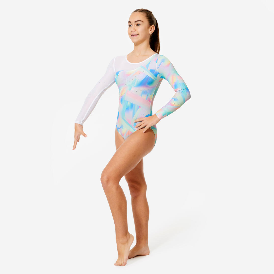 Justaucorps gym manches longues à strass, fille - imprimé