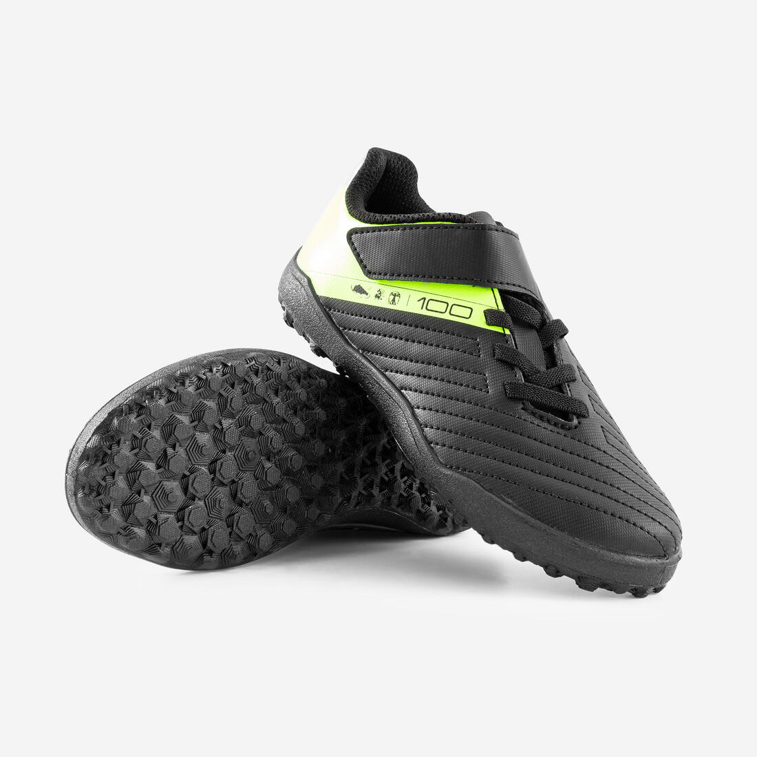 Chaussures de football enfant a scratch 100 easy turf tf noir et jaune