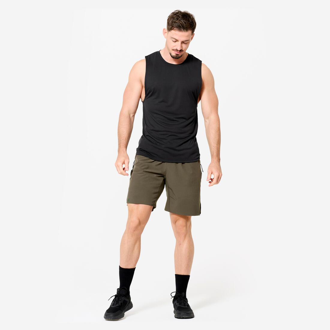 Débardeur de cross training respirant slim col rond homme, noir