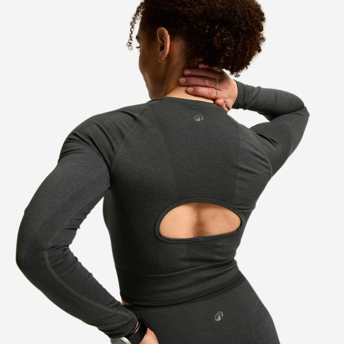 Crop top manches longues de musculation femme, gris et noir