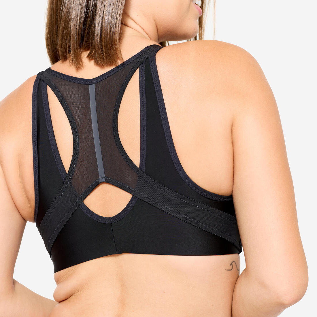Brassière zippée double maintien fort Femme, Noir