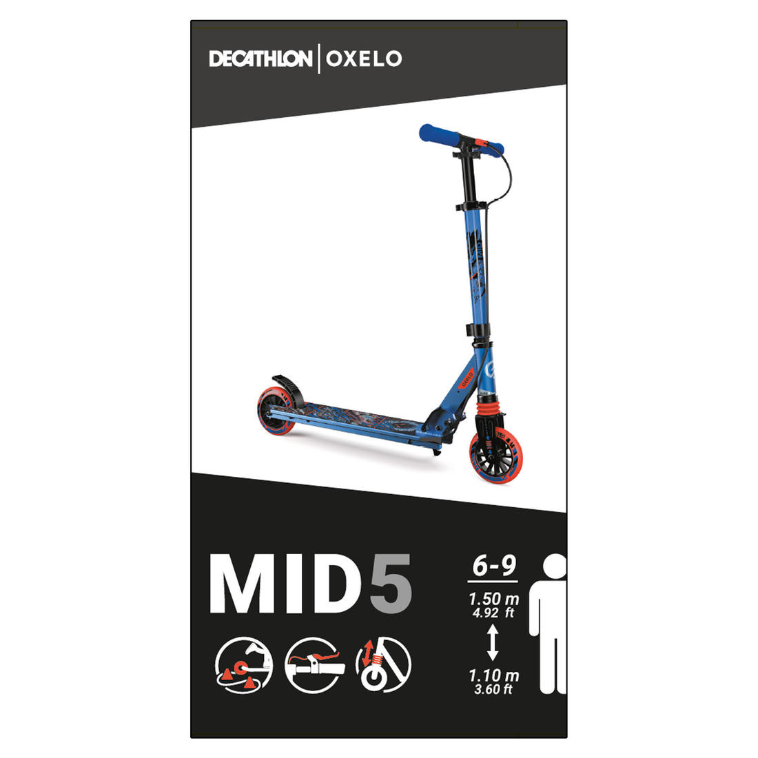 Trottinette enfant mid5 avec frein au guidon et suspension violette