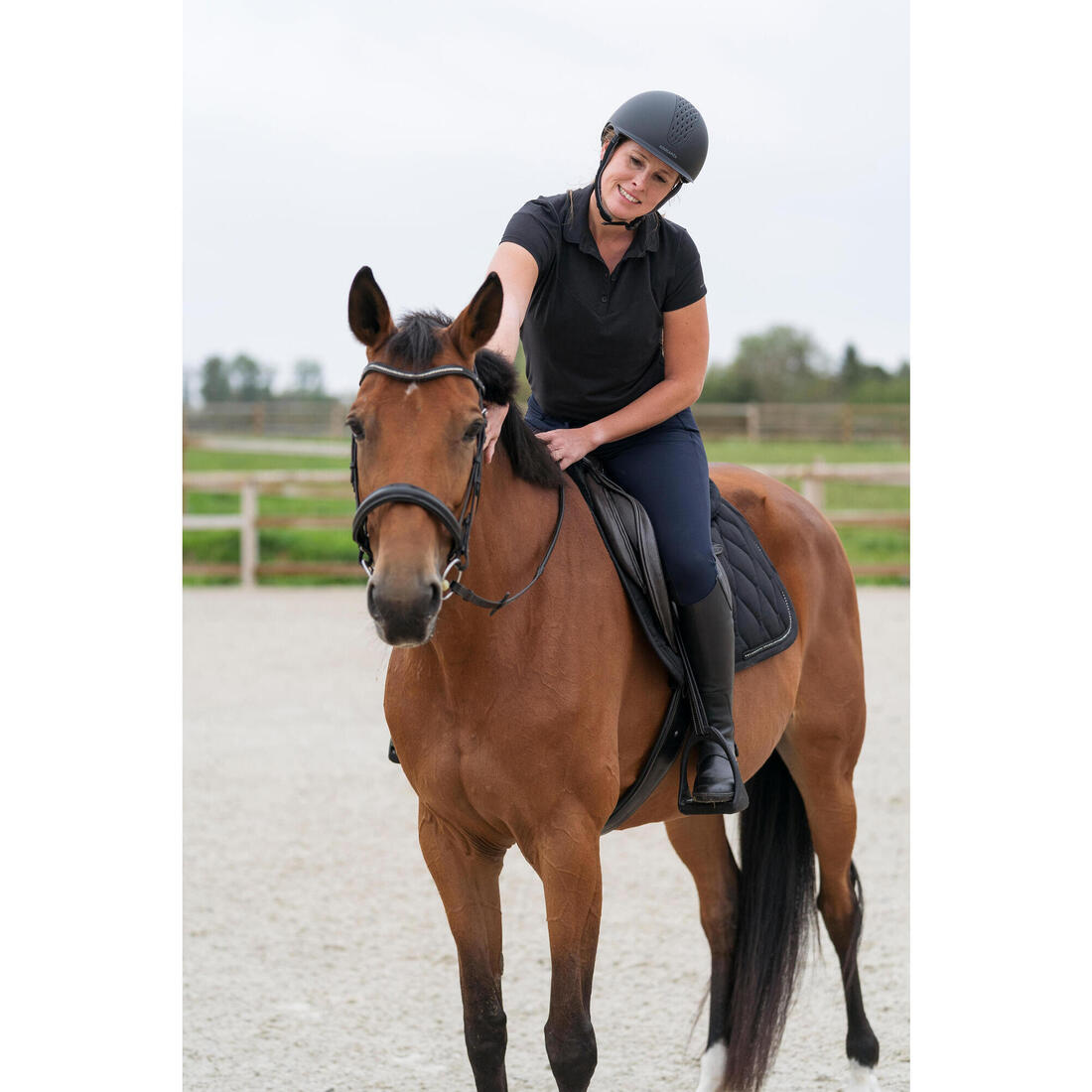 Polo équitation manches courtes femme noir 100