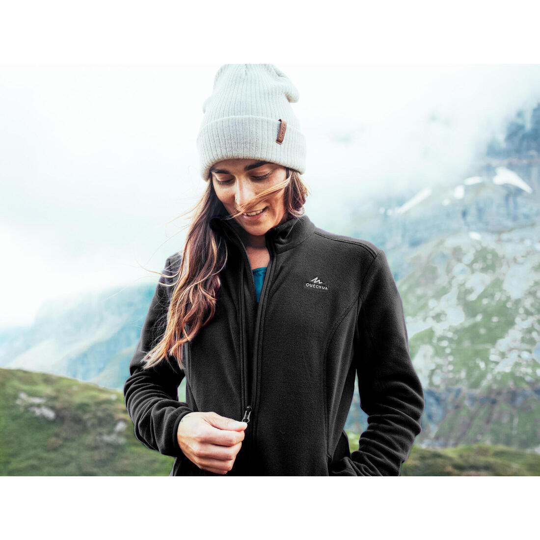 Polaire de randonnée montagne femme, MH100 full zip