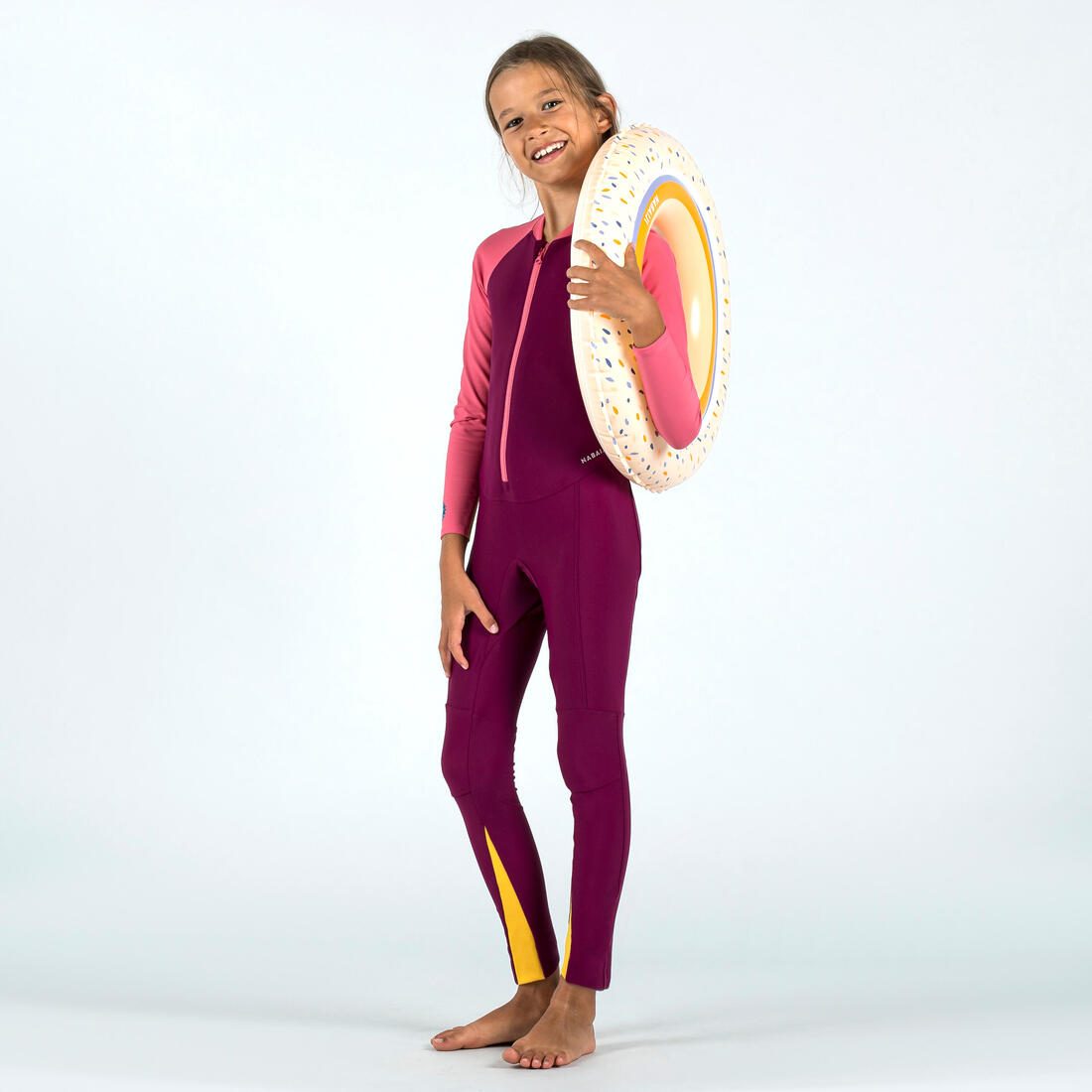 Maillot de bain fille manches longues - uv combiswim 100 rose violet