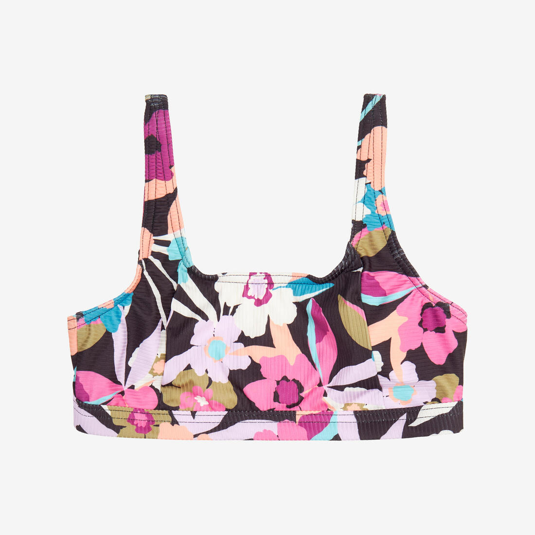 Haut de maillot de bain brassière fleuri réglable Fille - 500 Nora