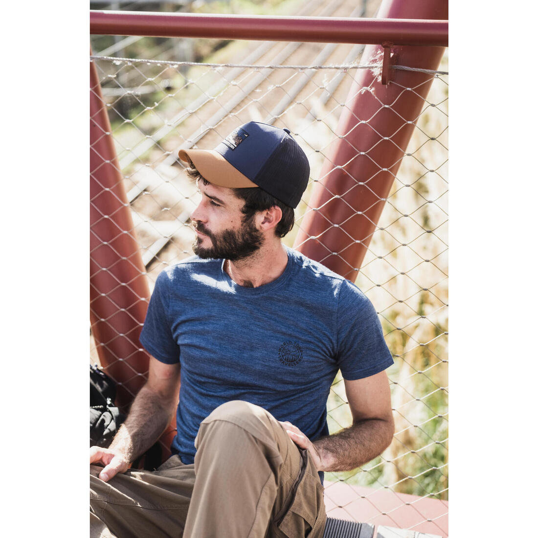 T-shirt de trek voyage manches courtes laine mérinos Homme - TRAVEL 500