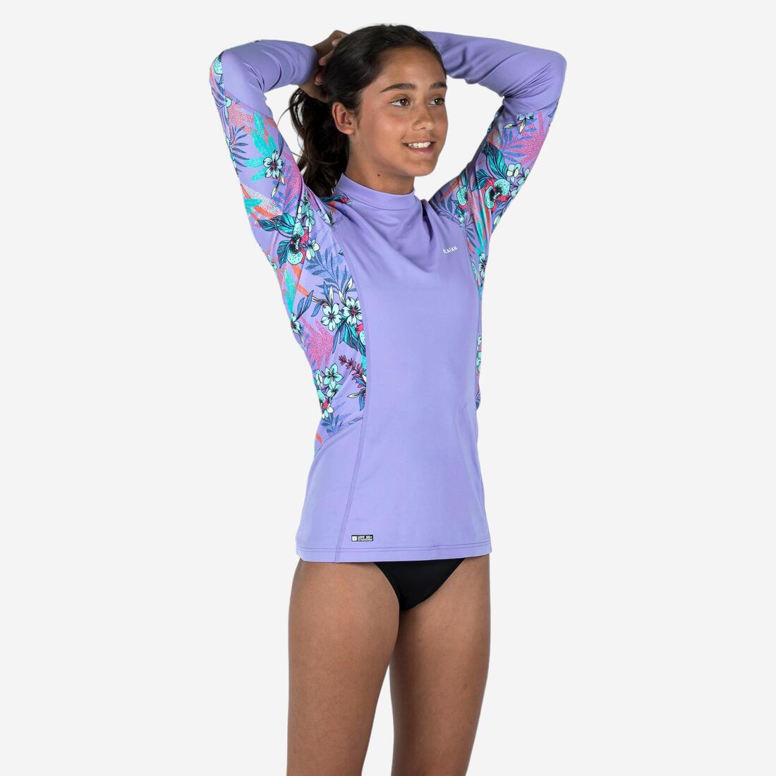 Tee shirt anti uv manches longues fille - 500 orchid