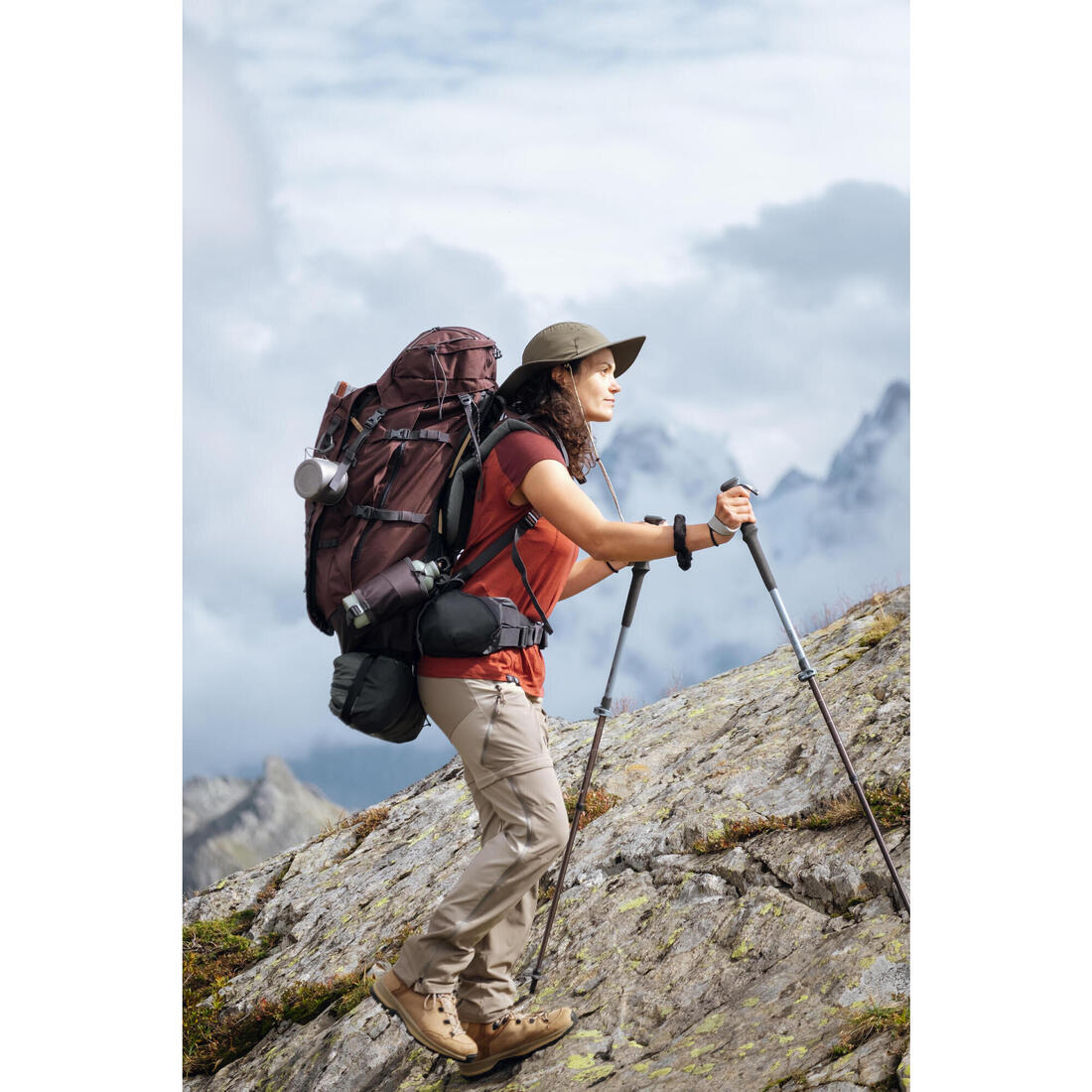 T-shirt de trek manches courtes en laine mérinos - Femme - MT500