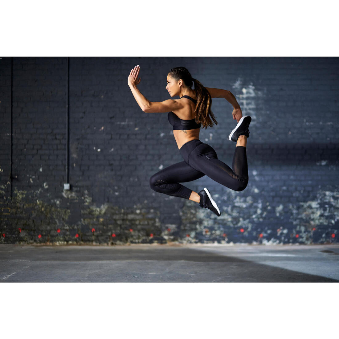 Legging taille haute gainant Fitness Cardio Noir