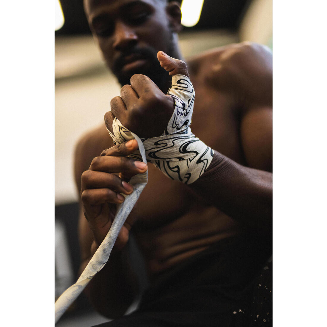 Bandes de boxe 3m résistante, blanc cassé et noir