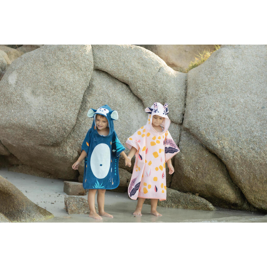 Poncho de Bain Coton Bébé - Singe Bleu Foncé
