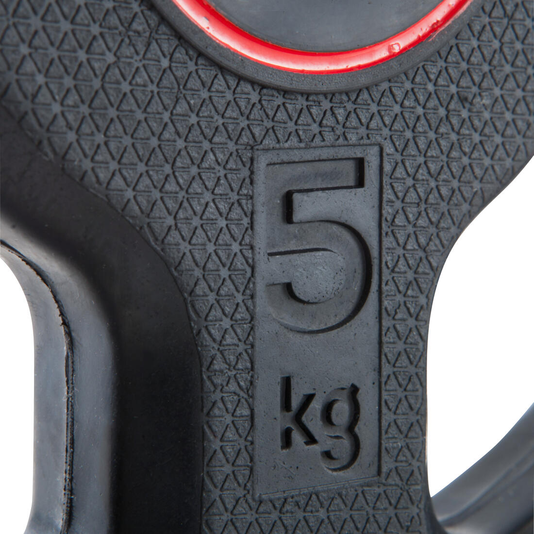 Disque musculation en caoutchouc 5kg 28mm avec poignées, fonte en partie recyclé