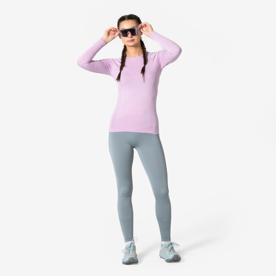 T-Shirt manches longues running Femme sans couture, KIPRUN Run 500 bleu foncé